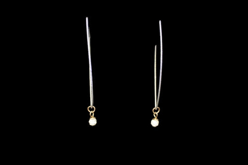 Silver Plated marque Shape Wire Earrings With Cubic Zirconia Bead - Elegant Elements By Kelly