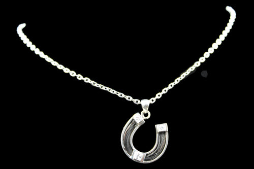 Custom Sterling Silver Horseshoe with White Zircon Princess Cut Accents - Elegant Elements By Kelly