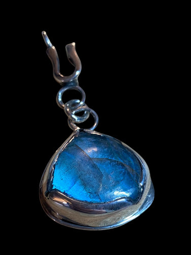 Custom Sterling Silver Labradorite Pendant with Horseshoe Bail – One of a Kind - Elegant Elements By Kelly