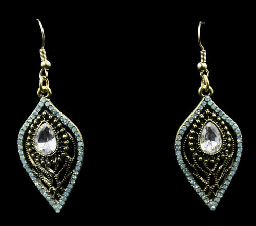 Vintage Gold Tone Earring w/Light . Green and Cubic Zirconia  Pear Center Stones - Elegant Elements By Kelly