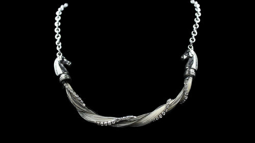 Custom Sterling Silver Plated Chain w/ Horsehair & Rhinestone Accent With Horsehead End Caps - Elegant Elements By Kelly