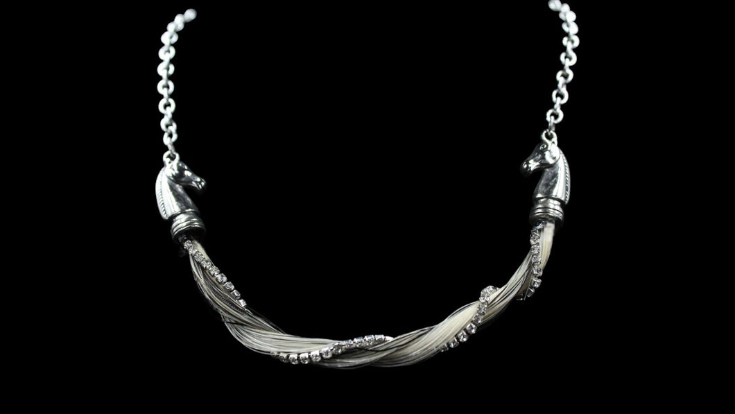 Custom Sterling Silver Plated Chain w/ Horsehair & Rhinestone Accent With Horsehead End Caps - Elegant Elements By Kelly
