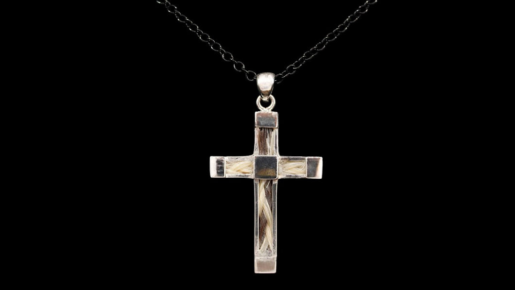 Men’s Custom Sterling Silver 38mm Horsehair Cross Necklace