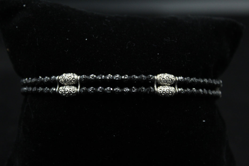 Sterling Silver & Oxidized  Diamond Cut Beaded Bracelet