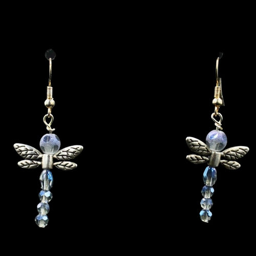 Blue Multi Color Crystal Dragonfly Earrings