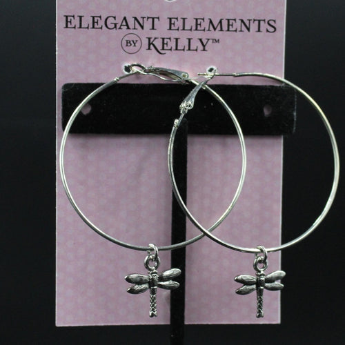 Silver Plated Nickle Free Large Hoop Earrings With Dragonfly