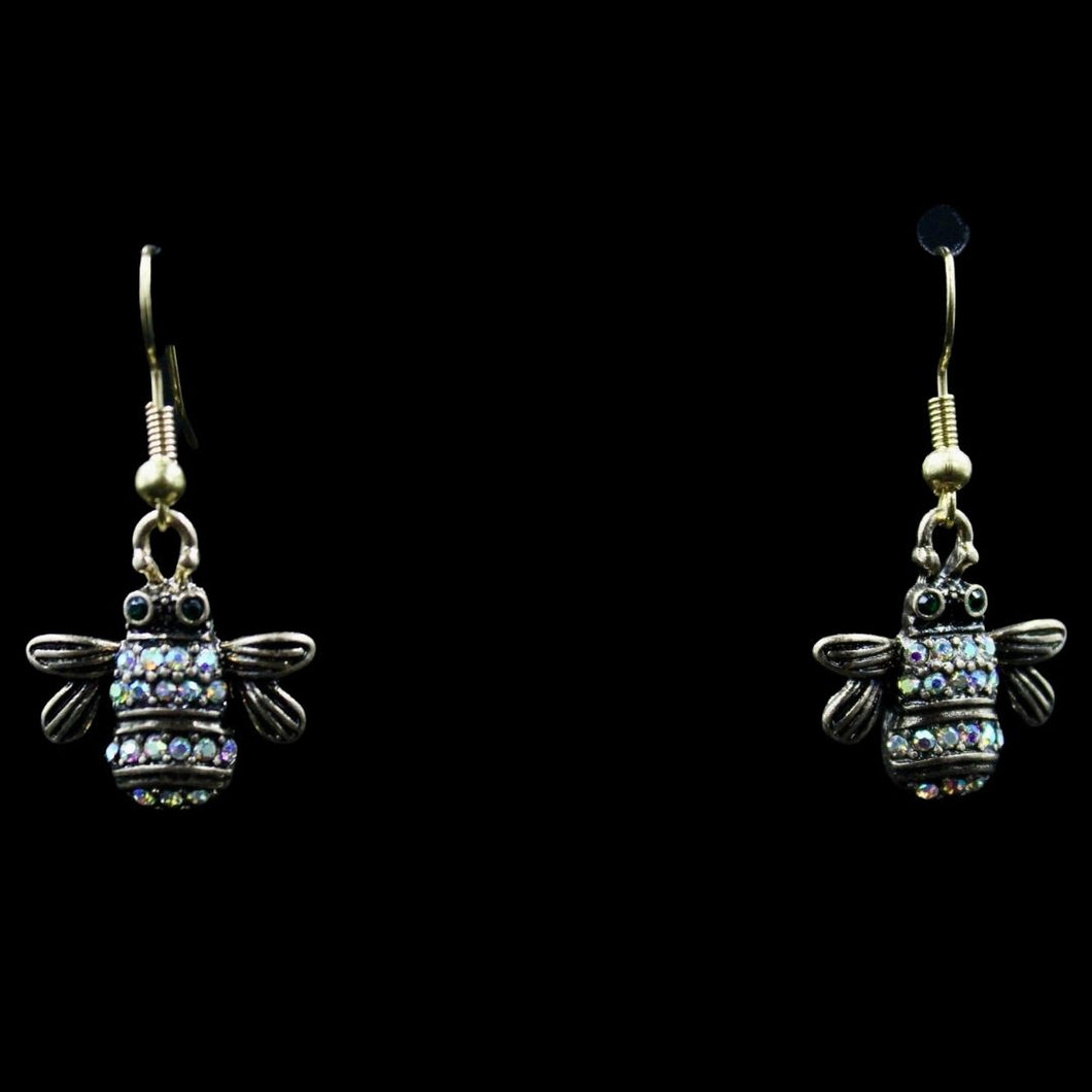 Gold Tone Aurora Borealis Crystal Bumblebee Earrings