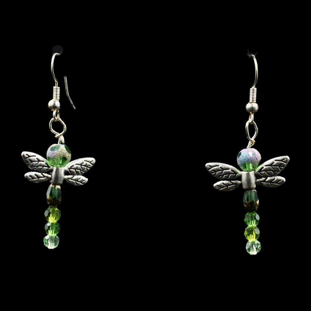 Green Crystal Beaded Multi. Color Dragonfly Earring