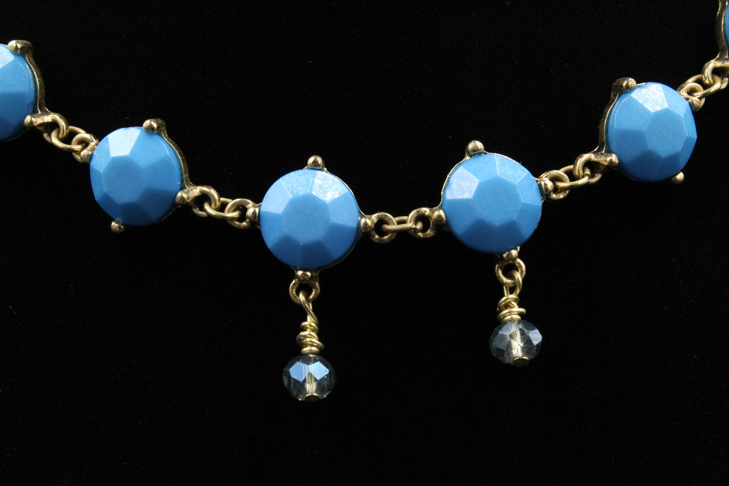 Powder Blue Crystal Station Necklace With Small Blue Swarovski Crystal Accents