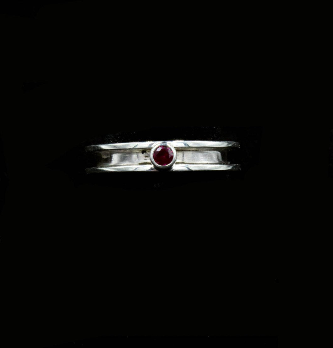 Custom Sterling Silver Horsehair Ring With Red Synthetic Ruby Birthstones - Elegant Elements By Kelly