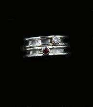 Load image into Gallery viewer, Custom Sterling Silver Horsehair Ring With Clear Zircon or  Red Synthetic Ruby Birthstones
