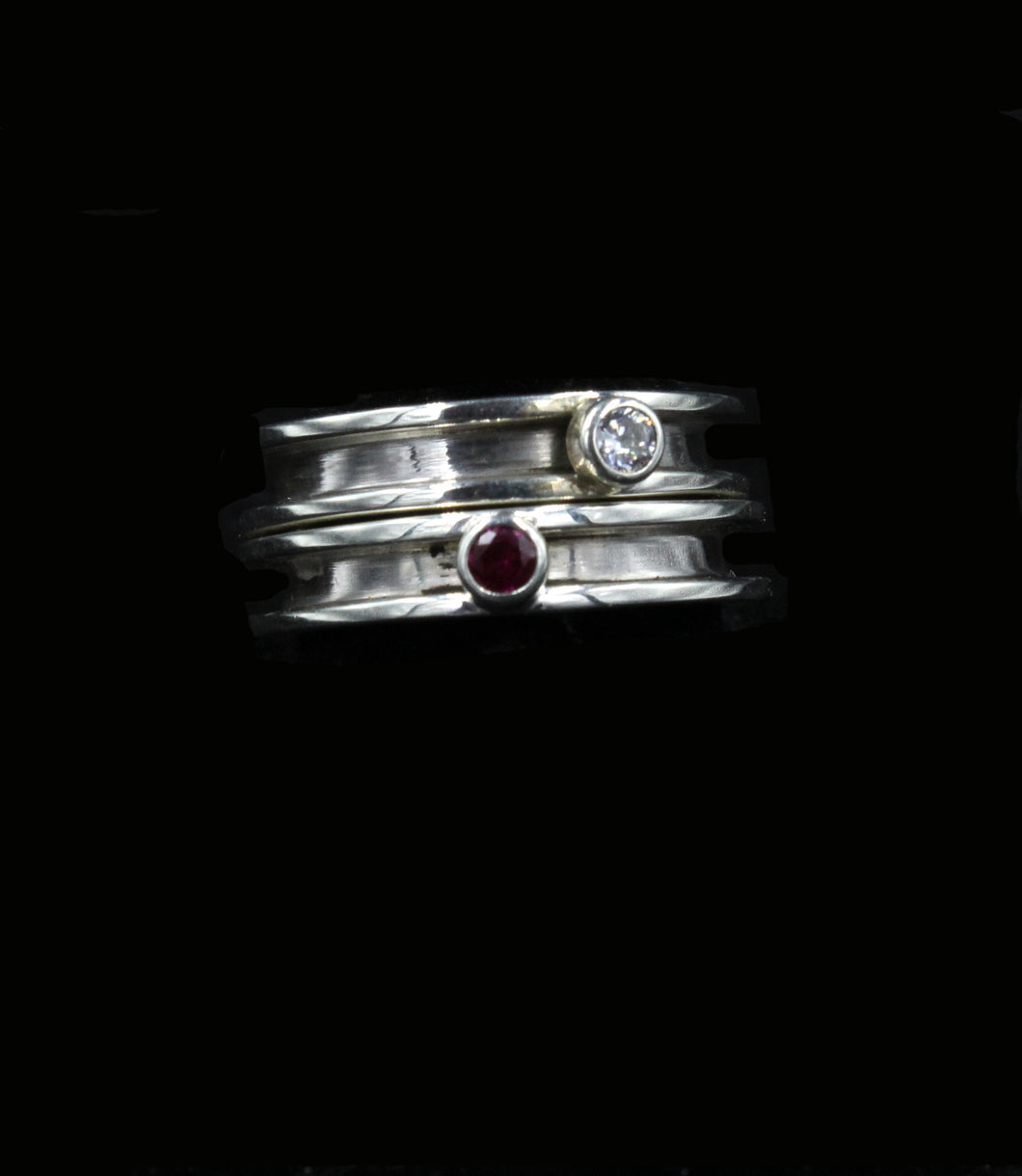 Custom Sterling Silver Horsehair Ring With Clear Zircon or  Red Synthetic Ruby Birthstones