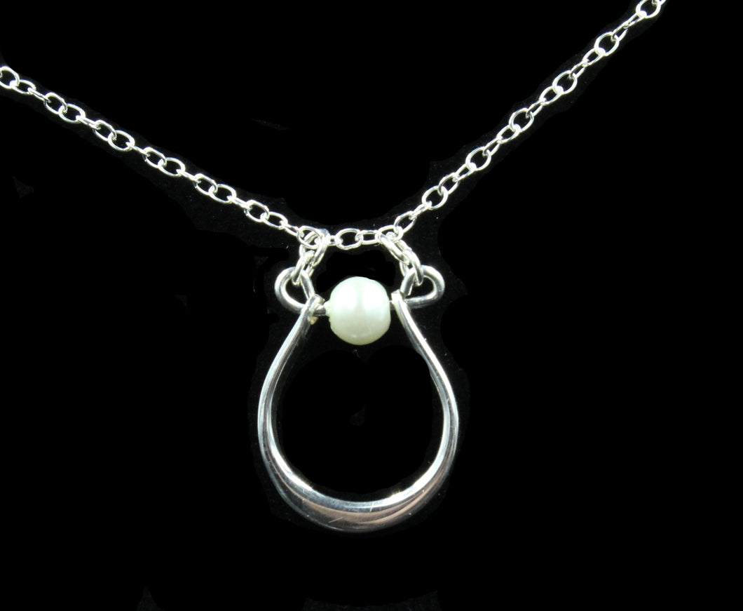 Tiny Sterlng Silver Horseshoe Necklace With Small Faux Pearl