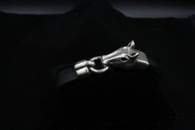 Load image into Gallery viewer, Large Horse-Head Silver Pewter Black Leather Bracelet
