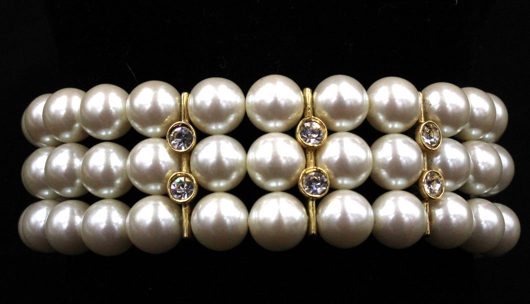 Faux Pearl Bracelet With  Cubic Zirconia Accents