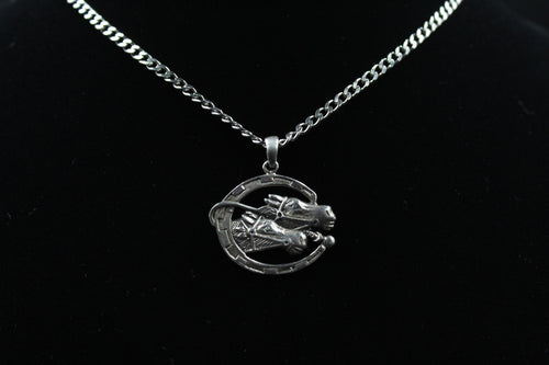 Sterling Silver Horseshoe With Double Horse Head Pendant