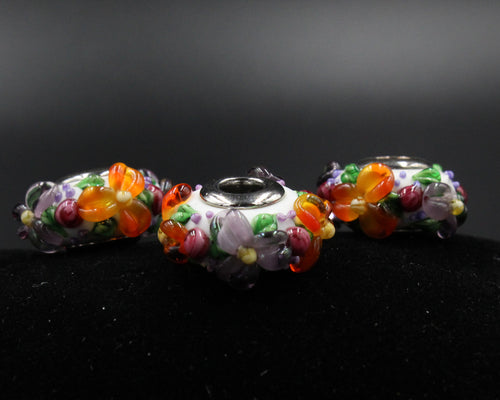 Lampwork Glass Flower Beads With Sterling Silver Hardware