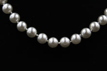 Load image into Gallery viewer, Faux Silver 8mm Pearl Necklace With Knots and Gold Tone Clasp
