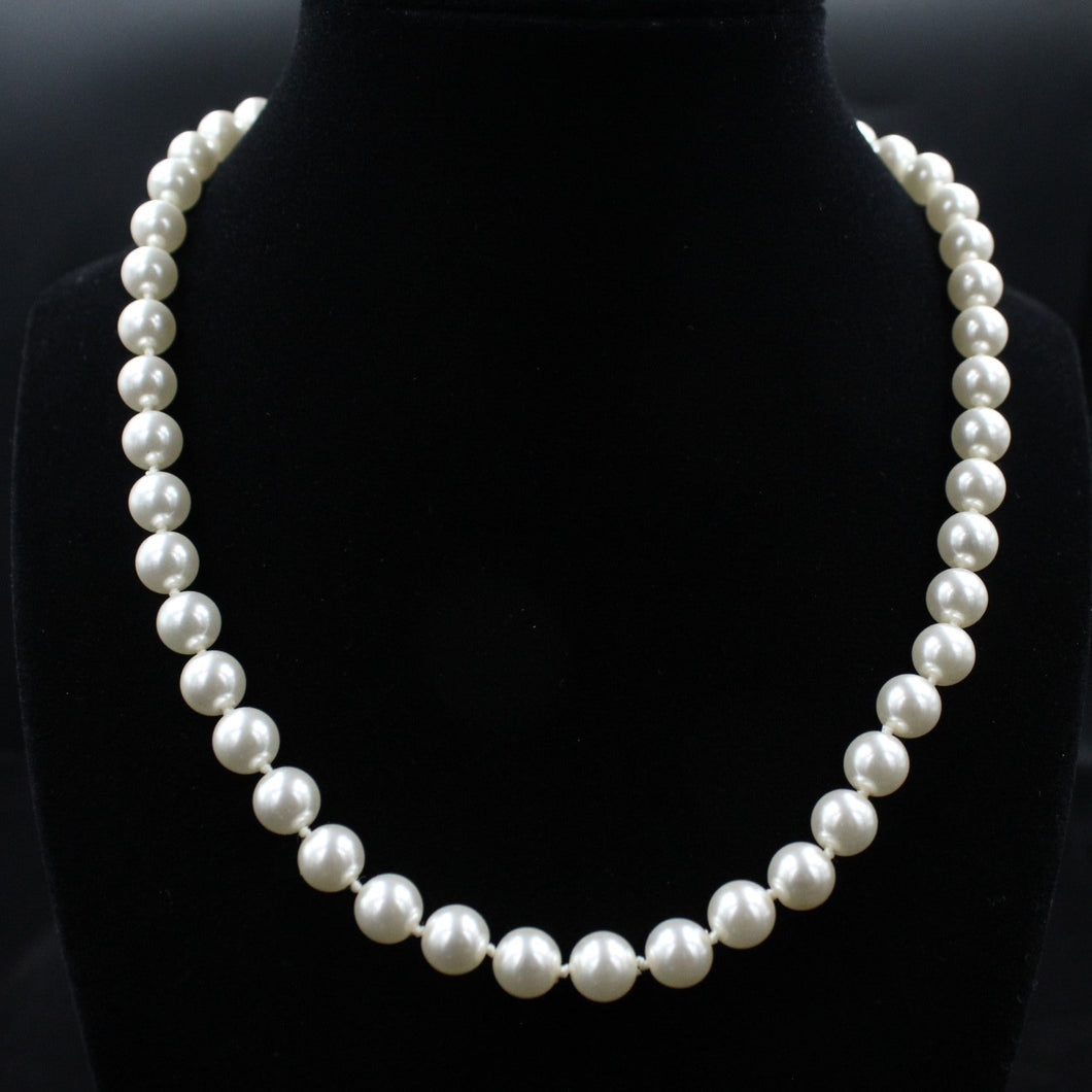 Faux White Pearl 8mm Stand Knotted Necklace