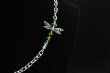 Load image into Gallery viewer, Green Crystal Beaded Dragonfly Necklace With Silver Tone Chain

