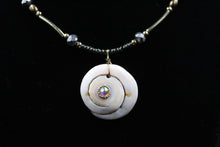 Load image into Gallery viewer, Gold &amp; Silver Beaded Necklace With Fossil Round White Shell
