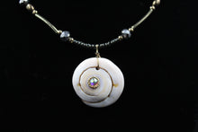Load image into Gallery viewer, Gold &amp; Silver Beaded Necklace With Fossil Round White Shell
