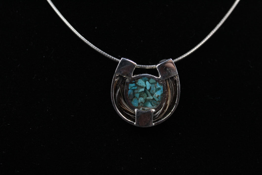 Custom Sterling Silver Horseshoe with Turquoise Center Pendant